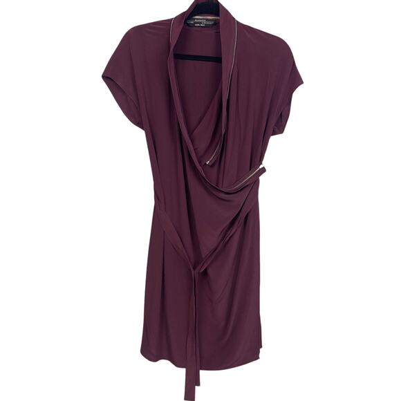 AllSaints Womens Silk Dress Adria Zipper Surplice A-Line Mini Merlot Size 4 - Picture 2 of 9